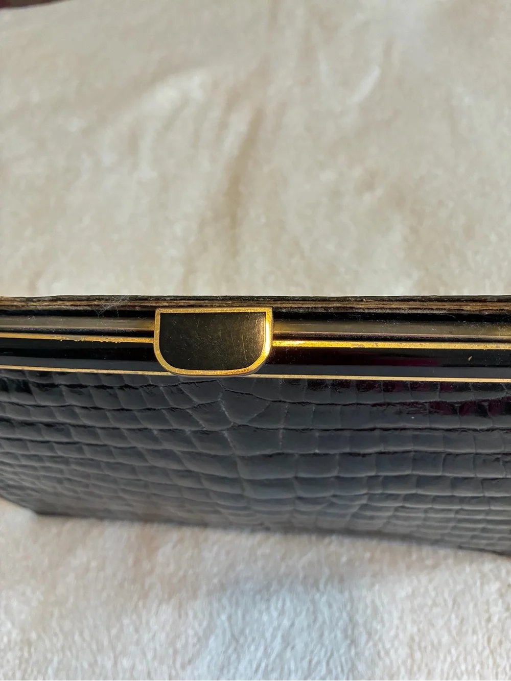Black Crocodile Vintage Frame Clutch from Paris
